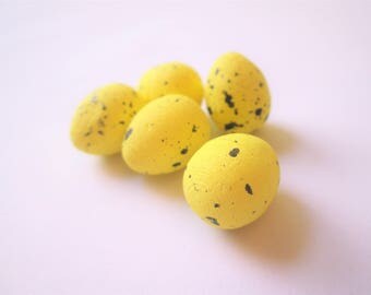 Yellow Mini Speckled Foam Eggs for Easter and Spring Decor, 5 Small Eggs for Terrarium Accents, Craft Supply, Artificial Egg, Decorative Egg