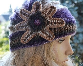 Knitted flower cap hat lovely warm autumn by DosiakStyle on Etsy