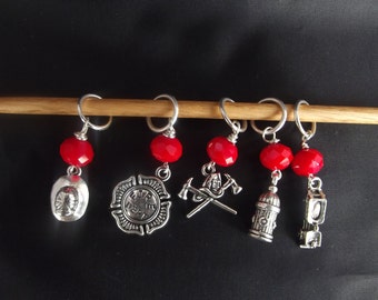 Fire Fighter inspired stitch Markers ( 5) Markers.