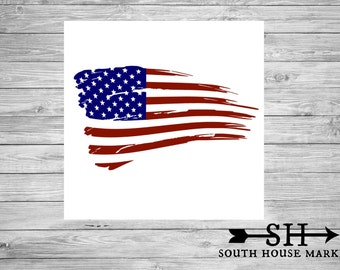 Distressed American Flag Decal, Yeti Decal, Car Decal, Blue and Red Flag Decal