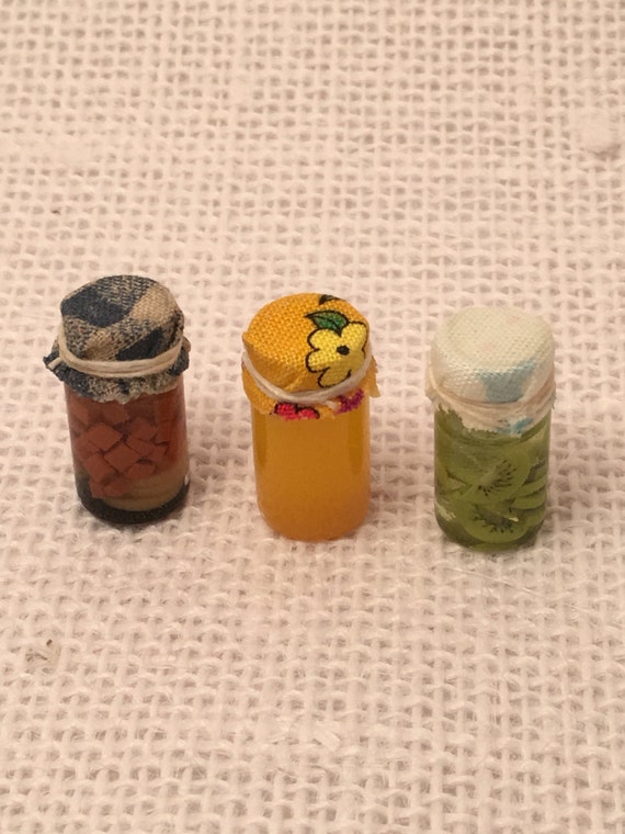 Dollhouse miniature handmade glass jars food set of 3 Fruits