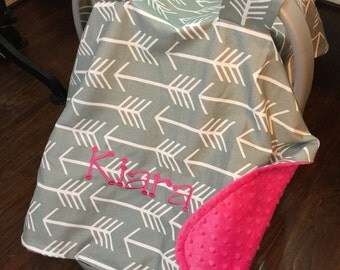 Monogram Carseat canopy, girl boy car seat canopy, carrier cover, personalized baby cover, canopy for girls, woodland baby, arrow pink