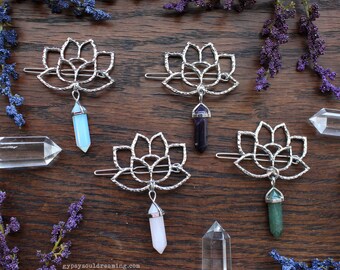 Lotus Flower Hair Clip // Opalite // Rose Quartz // Amethyst // Aventurine // Barrette // Crystal Healing