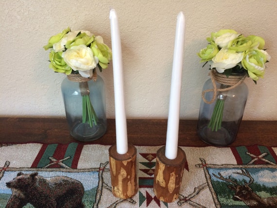 Set of 2 Rustic peeled Lodgepole Pine taper Candleholders!