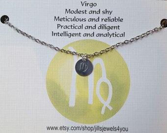 Zodiac Necklace, Virgo Necklace, Personalized Initial Necklace, Zodiac Jewelry, Gift For Her, Astrology Necklace, Constellation