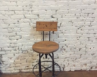 Adjustable bar stool, industrial Bar Stool - wood bar stool, counter stool, reclaimed stool, counter height stool