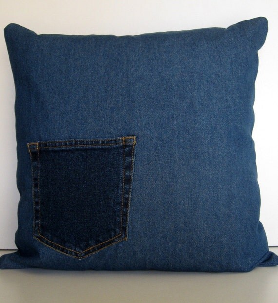 Items similar to Denim Pocket Pillow Cover, Throw Pillow, Pillow Cover