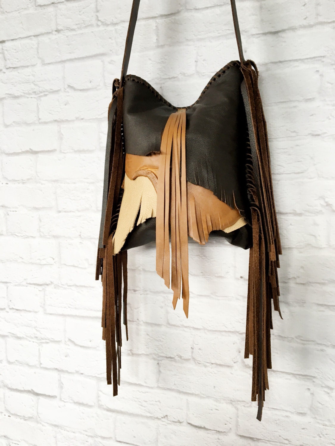 Rustic Brown Leather Handbag / Fringe Leather Purse / Brown