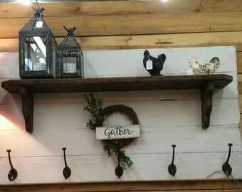 Shiplap Entryway Shelf Farmhouse Decor Coat Rack 45" x 25"