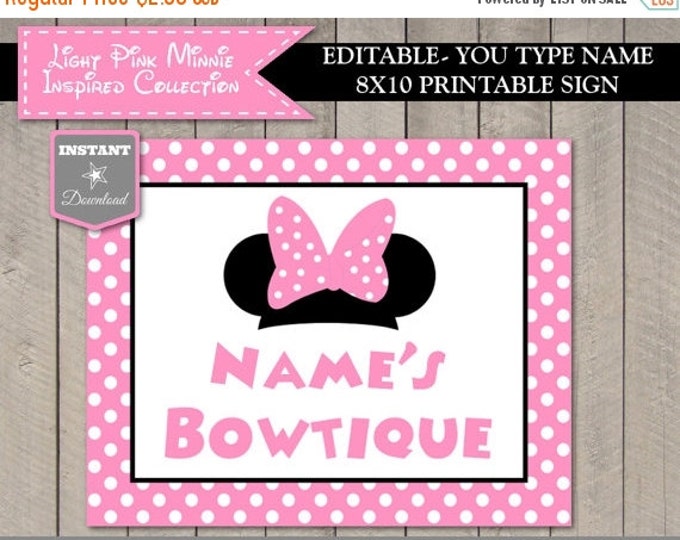 SALE INSTANT DOWNLOAD Editable Light Pink Mouse 8x10 Printable Bowtique Sign / Type Name / Light Pink Mouse Collection / Item #1812