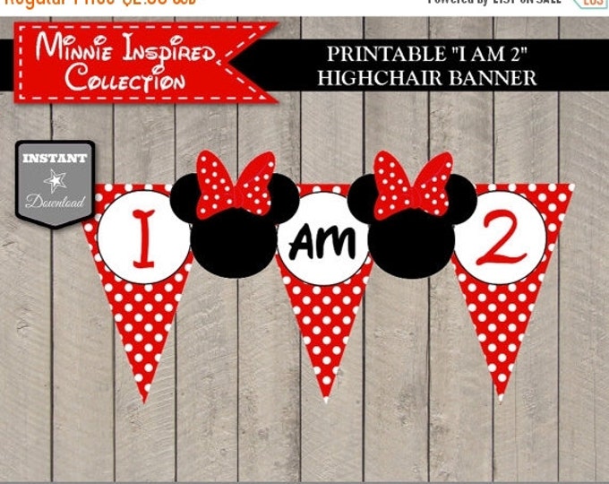 SALE INSTANT DOWNLOAD Red Girl Mouse Printable I am Two Highchair Banner / Second 2nd / Red Girl Mouse Collection / Item #1935