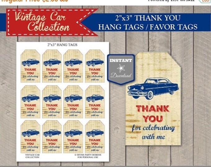 SALE INSTANT DOWNLOAD Vintage Car Party Thank You Hang Tags / Printable Diy / Retro / Classic / Vintage Car Collection / Item #1404