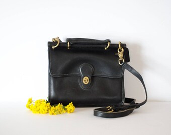 Vintage 1990's Black Leather Coach Crossbody Handbag