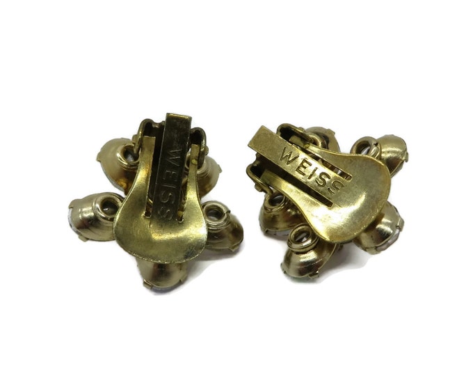 WEISS AB Rhinestone Snowflake Earrings, Vintage Clip-on Earrings