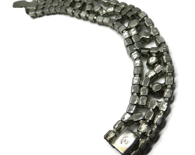 Signed KRAMER Rhinestone Bracelet | Vintage Multi-Row Crystal Rhinestone Link Bracelet | Bridal Jewelry