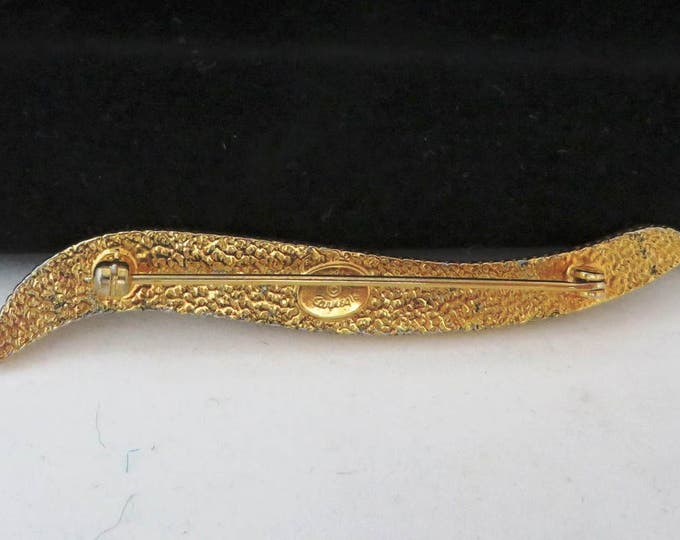 Hattie Carnegie Rhinestone Gold Tone Vintage Curved Bar Brooch