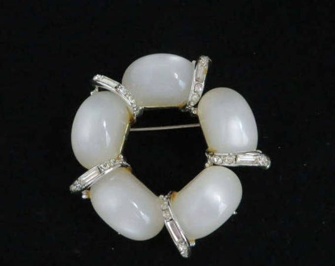 Kramer White Moonstone Crystal Baguette Vintage Wreath Pin