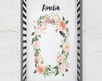 Personalized Wreath Crib Sheet | Monogram Sheet | Monogram Baby Bedding | Personalized Fitted Sheet | Floral Wreath | Floral Baby Bedding