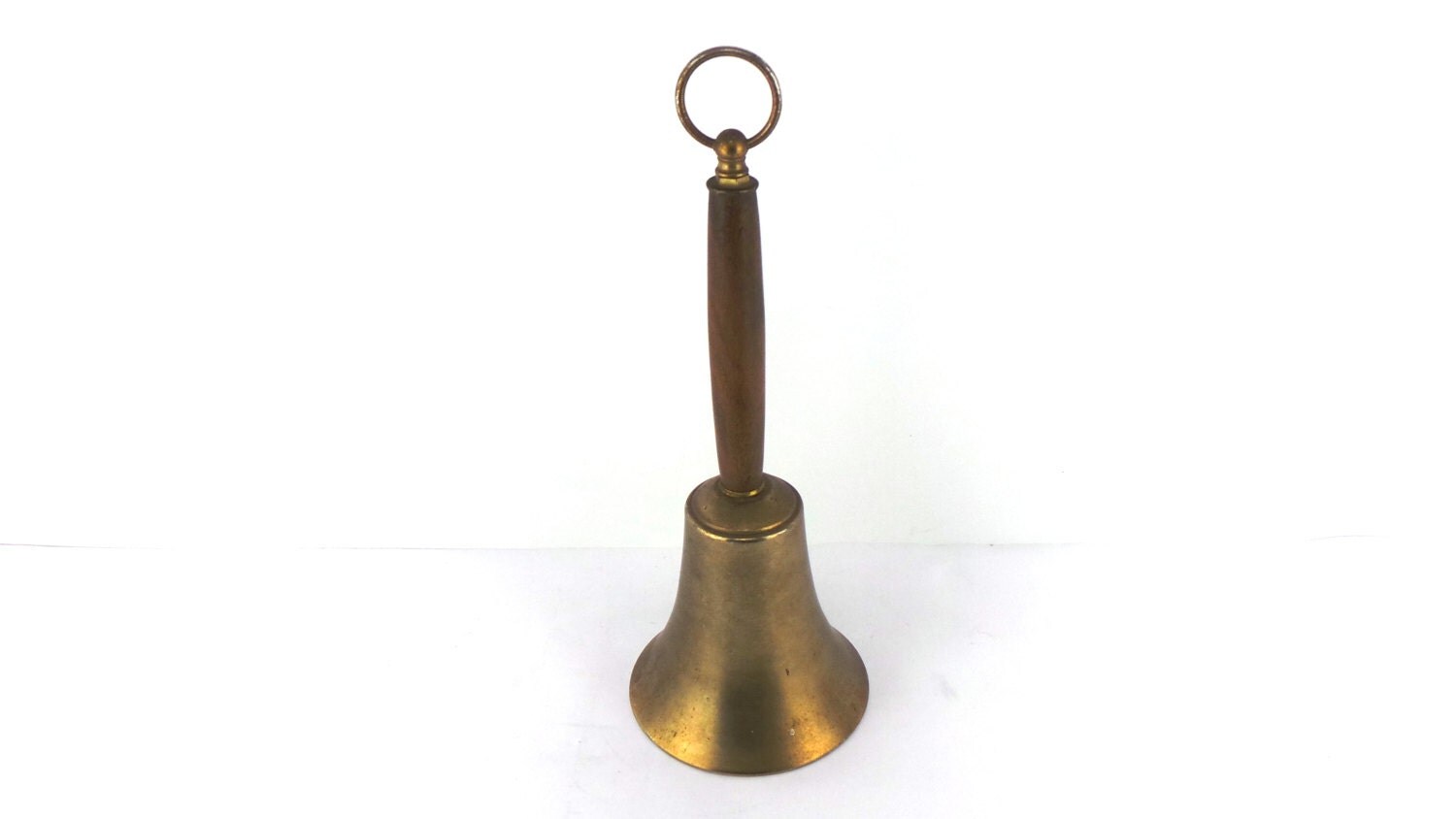 Large Vintage Brass School House Bell with Wood Handle