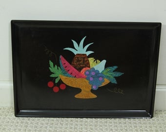 Rare Vintage Couroc Of Monterey Fruit Serving Tray Large, Black