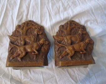 Vintage Syroco Wood Hounds Hunting Dogs Bookends