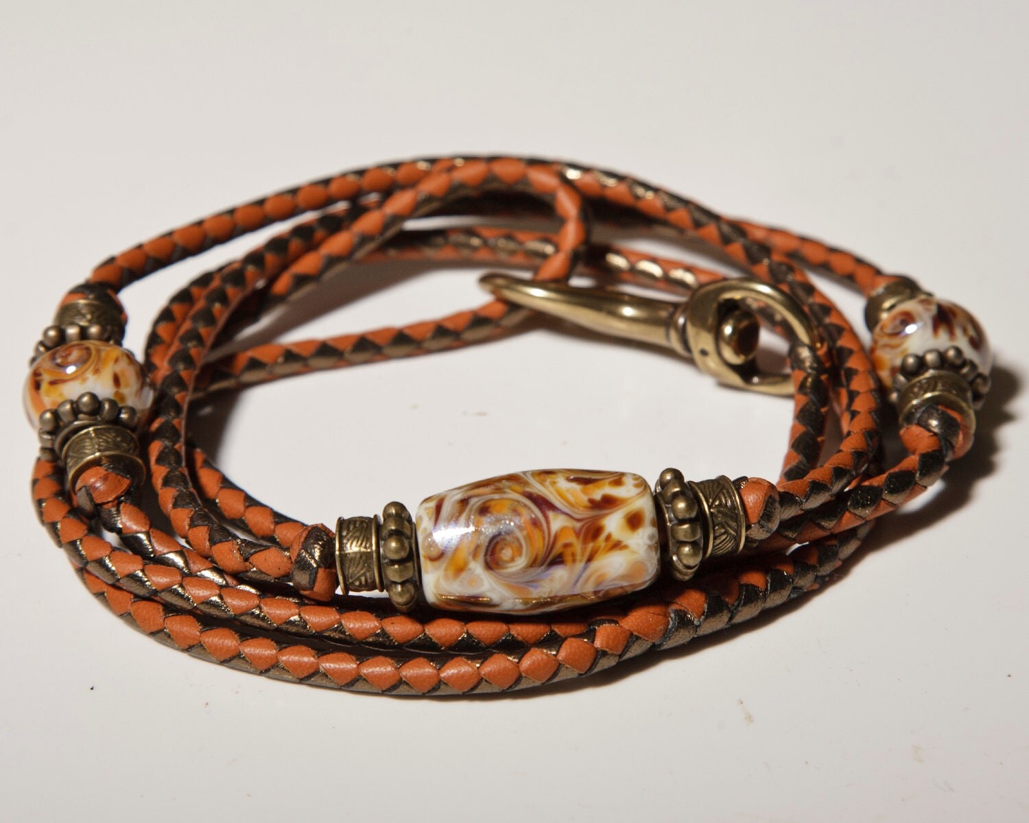 Kangaroo Leather braided dog show lead of Saddle Tan