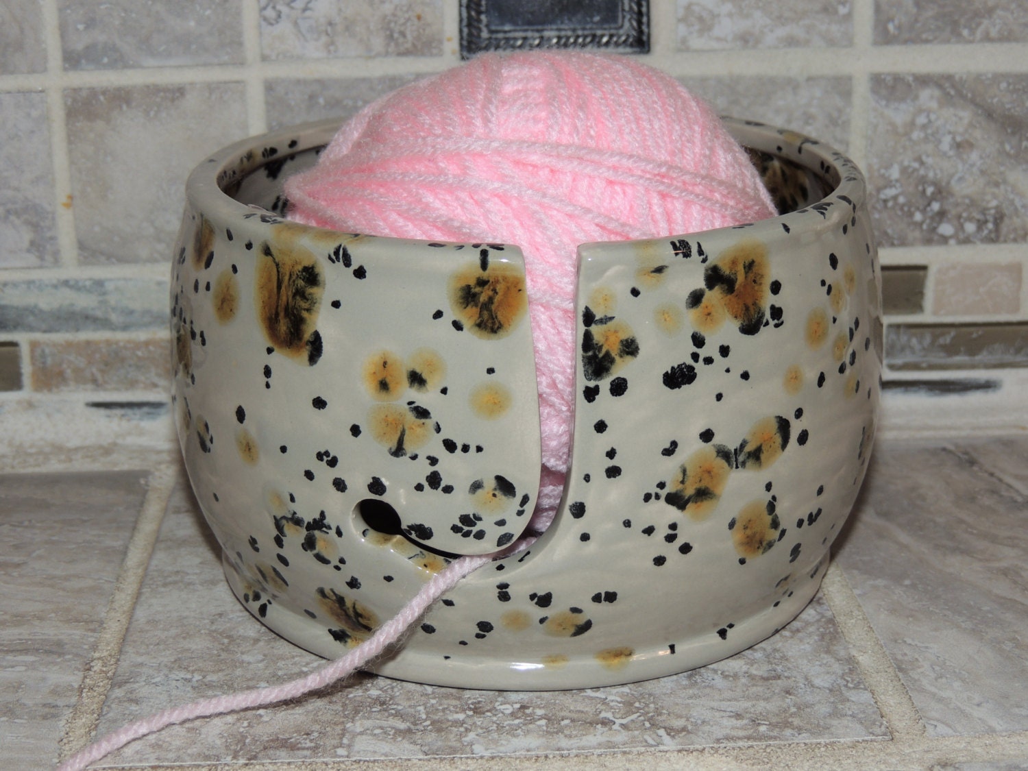 Yarn Bowl Ceramic. Unique animal print speckled glaze.