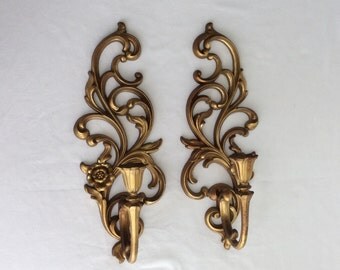 Vintage 1960s HOLLYWOOD REGENCY Syroco Candle Sconces PAIR