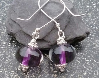 Purple Earrings, Lampwork Glass Earrings, Sterling silver Earrings, Dangle Earrings