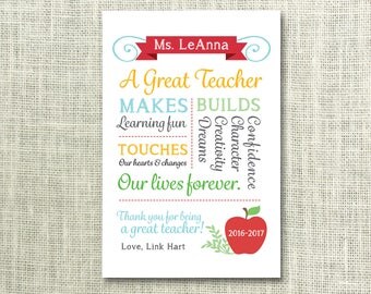 Great Teacher Poem, Teacher Gift, End of School Year, End of School, Gift for Teacher, Teacher Card, Printable