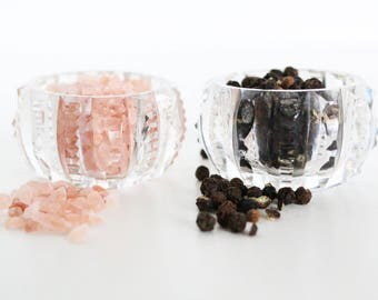 Crystal Salt And Pepper Cellar Set. Diner Table Decor. Housewarming Gifts For The Hostess. Salt & Pepper Cellars