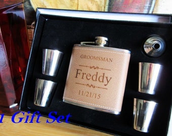Set of 1 Groomsmen Gift Flask Box Set / FREE ENGFRAVING / Bridesmaid Gift Box Set / Father of the Bride Box Set / Wedding Box Flask Gift Set