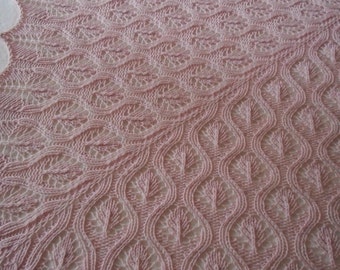 Pink Lace Shawl Hand Knit with Wool Yarn