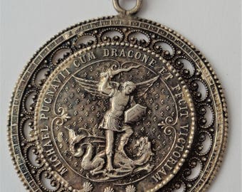 Gorgeous Vintage Medal Pendant St. Michael The Archangel