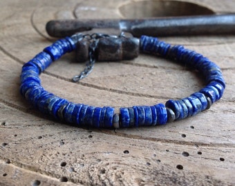 Lot De Perles Tubes En Lapis-Lazuli 13x4mm - Bleu Nuit Doré - Environ 27 Pièces (39cm)