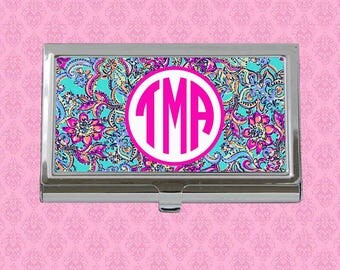 Business Card Case, Monogram Business Card Holder, Personalized Card Holder, Personalized Gift, Monogram Gift, Lilly Pulitzer Inspired