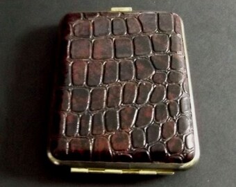Vintage Embossed Maroon Leather Cigarette Case or Credit Card Case Made in Hong Kong Mid Century Wallet for Him