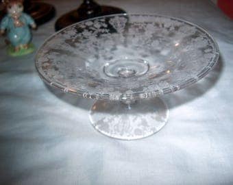 Vintage Etched Glass Compote Small