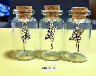 Lot of 3pcs Silver Tone Angel Metal Charm In A Mini Glass Bottle With Cork. #CIB3902BC.