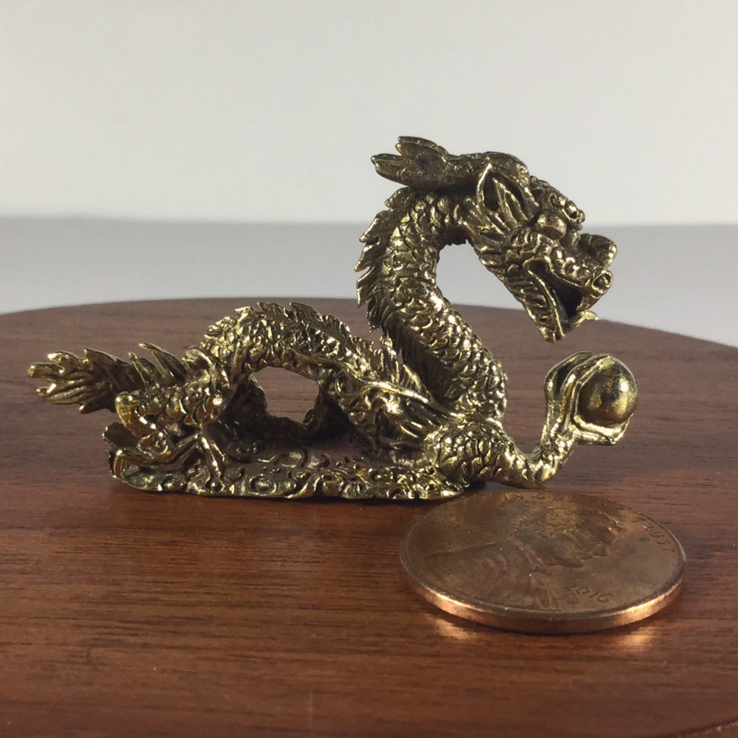 Miniature Figurine Brass Chinese Dragon Animal Metalwork Art