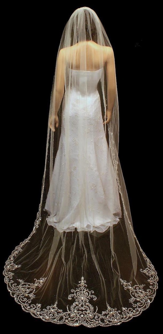 Cathedral Wedding Veil Crystal Extra Long Bridal Veil 