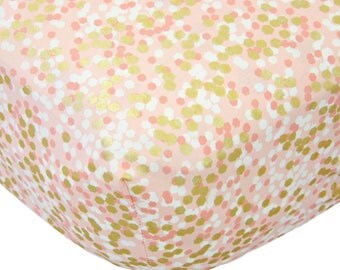 Coral and Gold Sparkle Crib Sheet | Blush, Dot, Gold Crib Baby Sheet | Coral and Gold Inspired Baby Nursery | Fitted Crib Sheet
