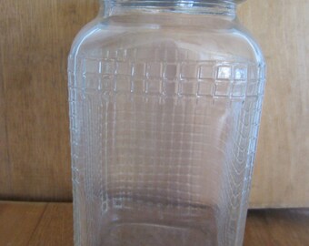 Vintage Square Waffle Pattern Glass Coffee Jar/Ball Zinc Lid/Vintage Kitchen/Coffee Container/Kitchen Farmhouse/Country Kitchen/Tea Jar