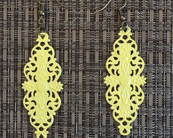 Pastel Yellow Hand Painted Filigree Earrings