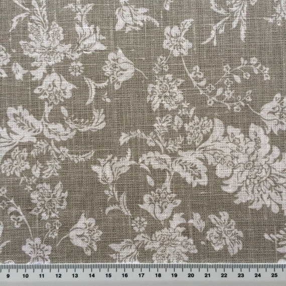 Linen fabric Floral Natural Grey 100 Linen Printed Linen fabric