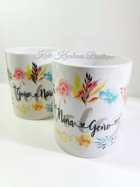 Couples Mugs, Romantic Mugs, Couples Name Mug, Flower Mug.