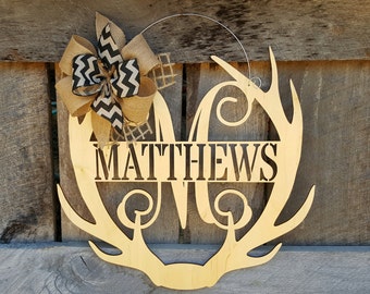 Monogram Antler Door Hanger - Painted Family Monogram - Wedding Gift - Housewarming Gift - Personalized Gift - Personalized Door Hanger