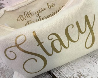 Cosmetic case, bridesmaid proposal gift, bridesmaid gift, thank you gift, gifts under 10, wedding gift, personalized make up case