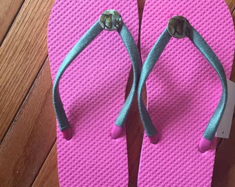 Decorated flip flops size 'large' = 9-10 US size