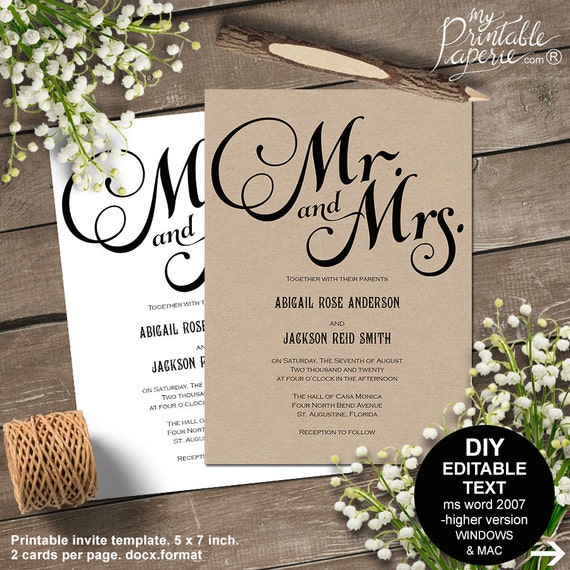 Rustic wedding invitation printable rustic invitation rustic